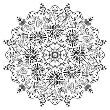 Floral Background with mehndi flower. Decorative ornament in ethnic oriental style, doodle ornament, outline hand draw. Coloring book page.