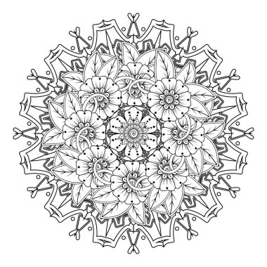 Floral Background with mehndi flower. Decorative ornament in ethnic oriental style, doodle ornament, outline hand draw. Coloring book page.