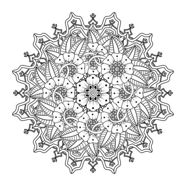 Floral Background with mehndi flower. Decorative ornament in ethnic oriental style, doodle ornament, outline hand draw. Coloring book page.