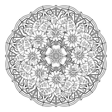 Floral Background with mehndi flower. Decorative ornament in ethnic oriental style, doodle ornament, outline hand draw. Coloring book page.