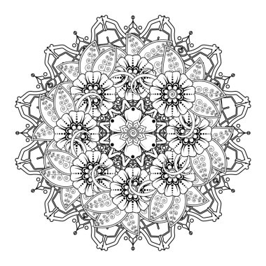Floral Background with mehndi flower. Decorative ornament in ethnic oriental style, doodle ornament, outline hand draw. Coloring book page.
