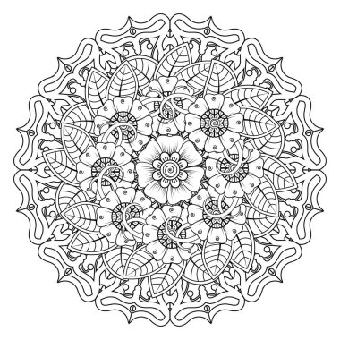 Floral Background with mehndi flower. Decorative ornament in ethnic oriental style, doodle ornament, outline hand draw. Coloring book page.