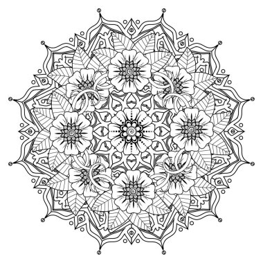 Floral Background with mehndi flower. Decorative ornament in ethnic oriental style, doodle ornament, outline hand draw. Coloring book page.