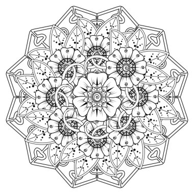Floral Background with mehndi flower. Decorative ornament in ethnic oriental style, doodle ornament, outline hand draw. Coloring book page.