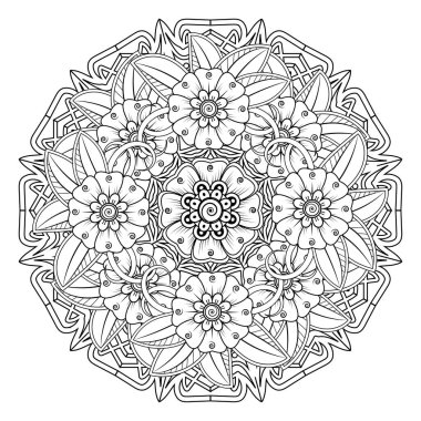 Floral Background with mehndi flower. Decorative ornament in ethnic oriental style, doodle ornament, outline hand draw. Coloring book page.