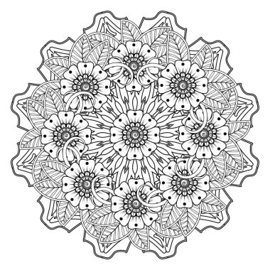 Floral Background with mehndi flower. Decorative ornament in ethnic oriental style, doodle ornament, outline hand draw. Coloring book page.