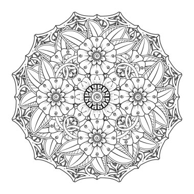 Floral Background with mehndi flower. Decorative ornament in ethnic oriental style, doodle ornament, outline hand draw. Coloring book page.