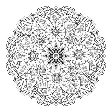 Floral Background with mehndi flower. Decorative ornament in ethnic oriental style, doodle ornament, outline hand draw. Coloring book page.