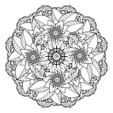 Floral Background with mehndi flower. Decorative ornament in ethnic oriental style, doodle ornament, outline hand draw. Coloring book page.