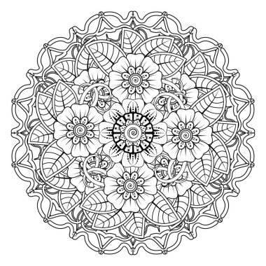 Floral Background with mehndi flower. Decorative ornament in ethnic oriental style, doodle ornament, outline hand draw. Coloring book page.