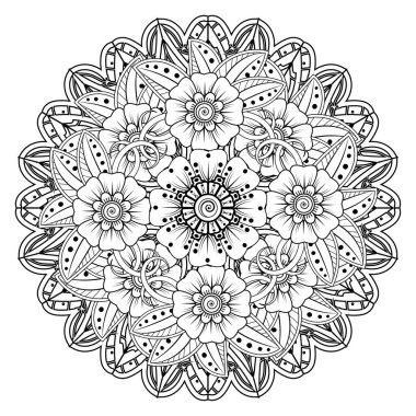 Floral Background with mehndi flower. Decorative ornament in ethnic oriental style, doodle ornament, outline hand draw. Coloring book page.