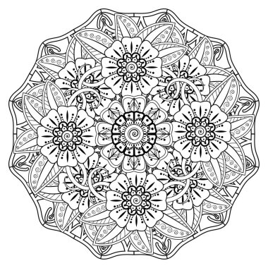 Floral Background with mehndi flower. Decorative ornament in ethnic oriental style, doodle ornament, outline hand draw. Coloring book page.