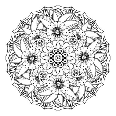 Floral Background with mehndi flower. Decorative ornament in ethnic oriental style, doodle ornament, outline hand draw. Coloring book page.