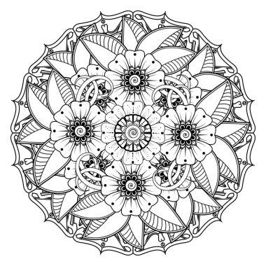 Floral Background with mehndi flower. Decorative ornament in ethnic oriental style, doodle ornament, outline hand draw. Coloring book page.