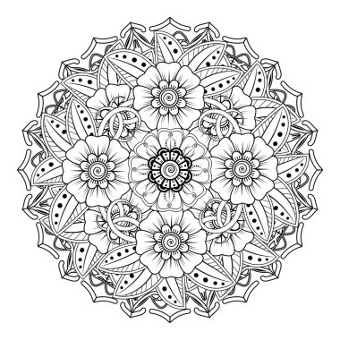 Floral Background with mehndi flower. Decorative ornament in ethnic oriental style, doodle ornament, outline hand draw. Coloring book page.