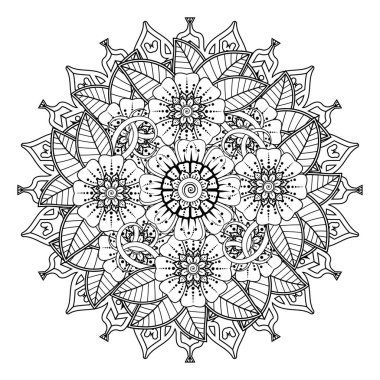Floral Background with mehndi flower. Decorative ornament in ethnic oriental style, doodle ornament, outline hand draw. Coloring book page.