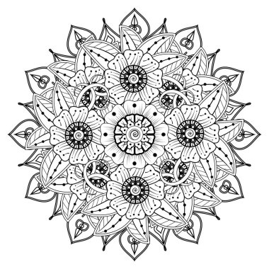Floral Background with mehndi flower. Decorative ornament in ethnic oriental style, doodle ornament, outline hand draw. Coloring book page.