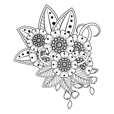 Floral Background with mehndi flower. Decorative ornament in ethnic oriental style, doodle ornament, outline hand draw. Coloring book page.