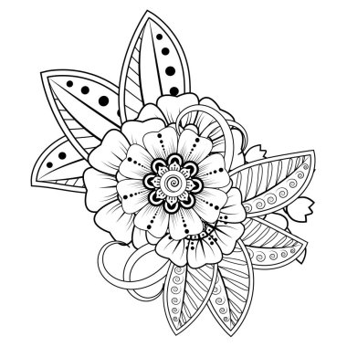 Floral Background with mehndi flower. Decorative ornament in ethnic oriental style, doodle ornament, outline hand draw. Coloring book page.