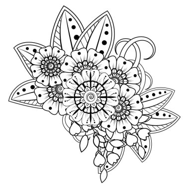 Floral Background with mehndi flower. Decorative ornament in ethnic oriental style, doodle ornament, outline hand draw. Coloring book page.
