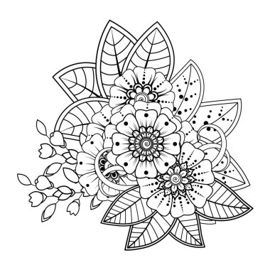 Floral Background with mehndi flower. Decorative ornament in ethnic oriental style, doodle ornament, outline hand draw. Coloring book page.