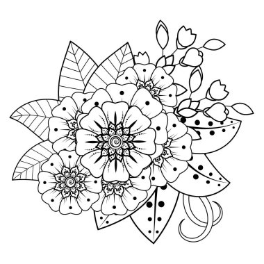 Floral Background with mehndi flower. Decorative ornament in ethnic oriental style, doodle ornament, outline hand draw. Coloring book page.