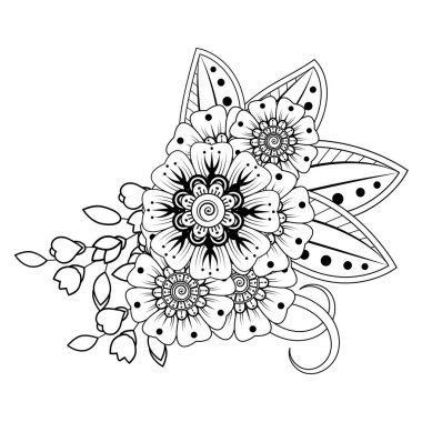Floral Background with mehndi flower. Decorative ornament in ethnic oriental style, doodle ornament, outline hand draw. Coloring book page.