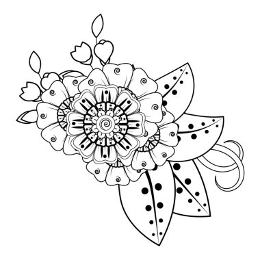 Floral Background with mehndi flower. Decorative ornament in ethnic oriental style, doodle ornament, outline hand draw. Coloring book page.