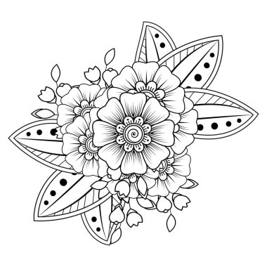 Floral Background with mehndi flower. Decorative ornament in ethnic oriental style, doodle ornament, outline hand draw. Coloring book page.