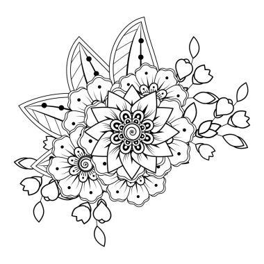 Floral Background with mehndi flower. Decorative ornament in ethnic oriental style, doodle ornament, outline hand draw. Coloring book page.