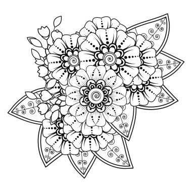 Floral Background with mehndi flower. Decorative ornament in ethnic oriental style, doodle ornament, outline hand draw. Coloring book page.