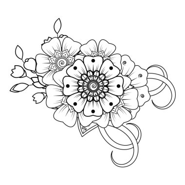Floral Background with mehndi flower. Decorative ornament in ethnic oriental style, doodle ornament, outline hand draw. Coloring book page.