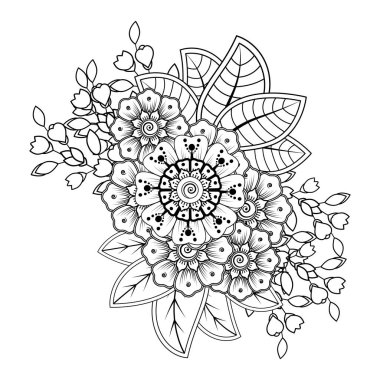 Floral Background with mehndi flower. Decorative ornament in ethnic oriental style, doodle ornament, outline hand draw. Coloring book page.