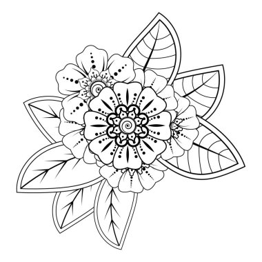 Floral Background with mehndi flower. Decorative ornament in ethnic oriental style, doodle ornament, outline hand draw. Coloring book page.