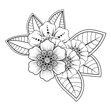 Floral Background with mehndi flower. Decorative ornament in ethnic oriental style, doodle ornament, outline hand draw. Coloring book page.