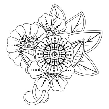 Floral Background with mehndi flower. Decorative ornament in ethnic oriental style, doodle ornament, outline hand draw. Coloring book page.