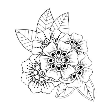Floral Background with mehndi flower. Decorative ornament in ethnic oriental style, doodle ornament, outline hand draw. Coloring book page.