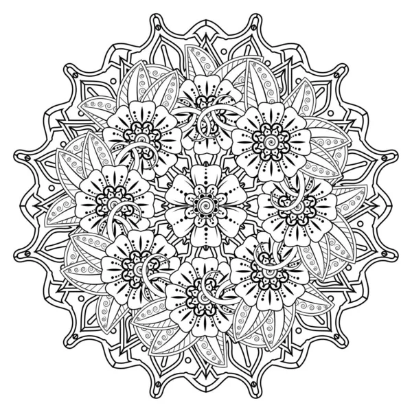 Floral Background with mehndi flower. Decorative ornament in ethnic oriental style, doodle ornament, outline hand draw. Coloring book page.