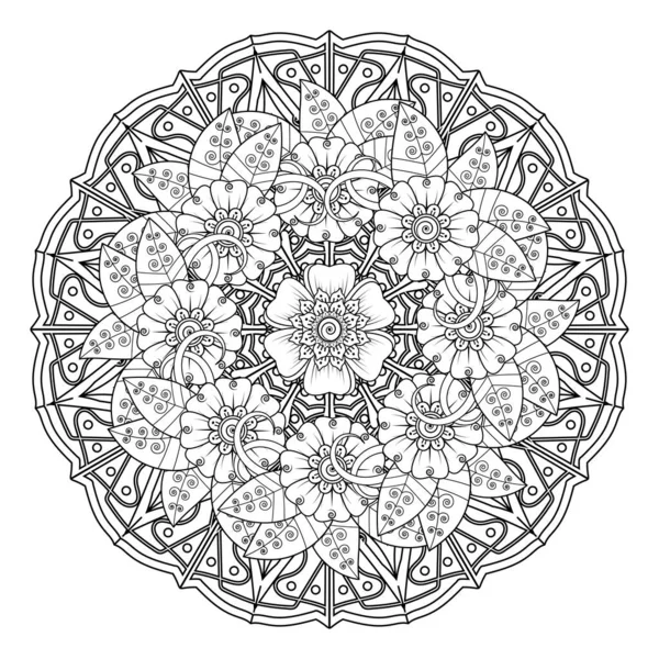 Floral Background with mehndi flower. Decorative ornament in ethnic oriental style, doodle ornament, outline hand draw. Coloring book page.