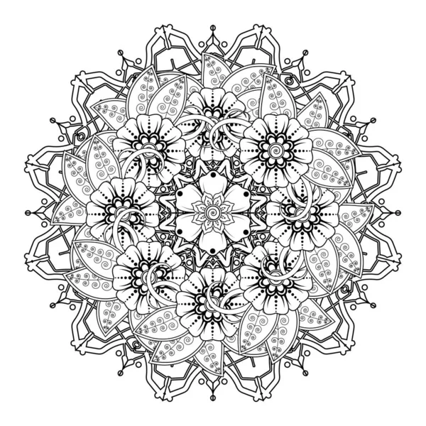 Floral Background with mehndi flower. Decorative ornament in ethnic oriental style, doodle ornament, outline hand draw. Coloring book page.