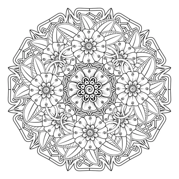 Floral Background with mehndi flower. Decorative ornament in ethnic oriental style, doodle ornament, outline hand draw. Coloring book page.