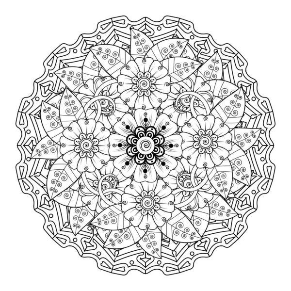 Floral Background with mehndi flower. Decorative ornament in ethnic oriental style, doodle ornament, outline hand draw. Coloring book page.