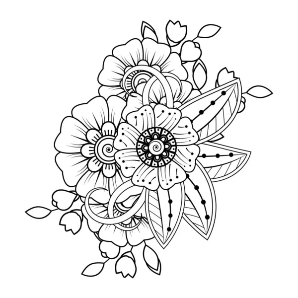 Floral Background with mehndi flower. Decorative ornament in ethnic oriental style, doodle ornament, outline hand draw. Coloring book page.