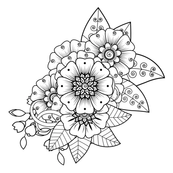 Floral Background with mehndi flower. Decorative ornament in ethnic oriental style, doodle ornament, outline hand draw. Coloring book page.