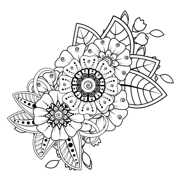 Floral Background with mehndi flower. Decorative ornament in ethnic oriental style, doodle ornament, outline hand draw. Coloring book page.