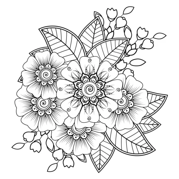 Floral Background with mehndi flower. Decorative ornament in ethnic oriental style, doodle ornament, outline hand draw. Coloring book page.