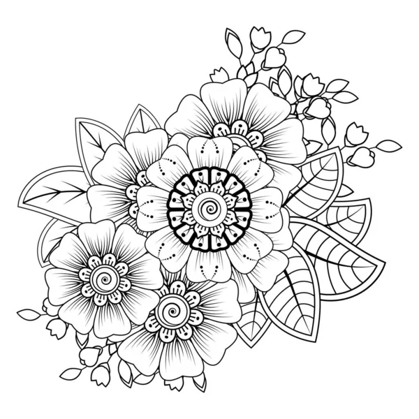 Floral Background with mehndi flower. Decorative ornament in ethnic oriental style, doodle ornament, outline hand draw. Coloring book page.