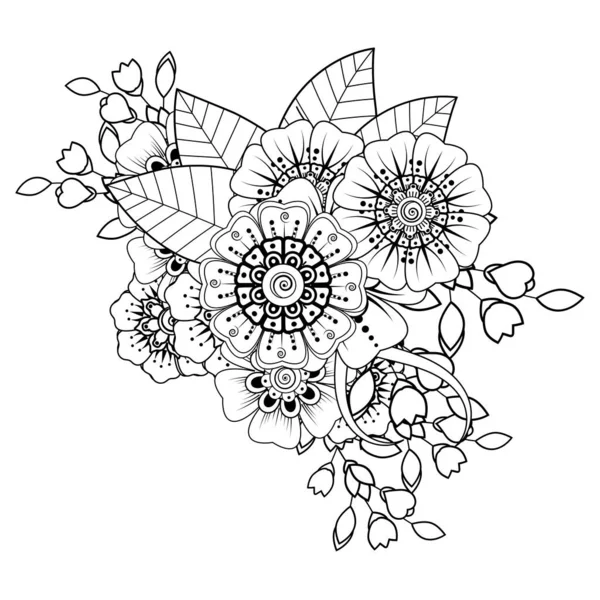 Floral Background with mehndi flower. Decorative ornament in ethnic oriental style, doodle ornament, outline hand draw. Coloring book page.