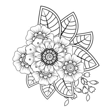 Floral Background with mehndi flower. Decorative ornament in ethnic oriental style, doodle ornament, outline hand draw. Coloring book page.