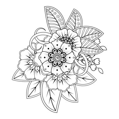 Floral Background with mehndi flower. Decorative ornament in ethnic oriental style, doodle ornament, outline hand draw. Coloring book page.